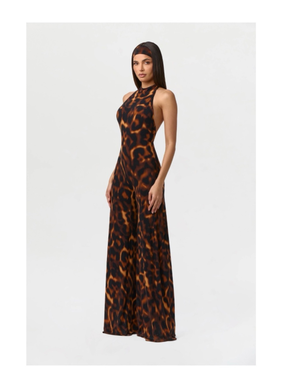 Naked wardrobe Sleeveless Leopard-Print Halter Jumpsuit - Brown/Black